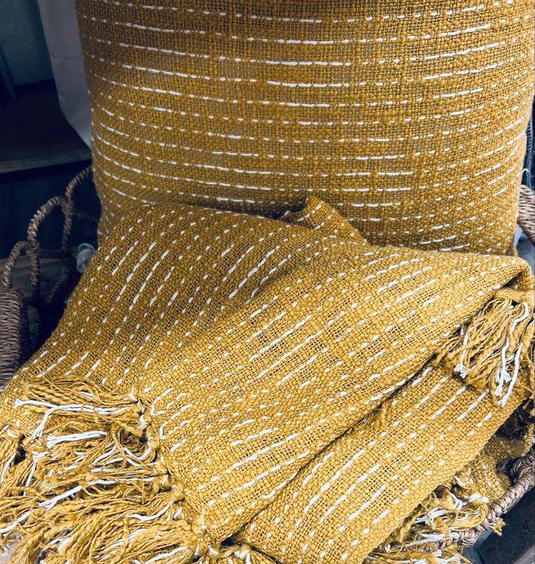 67" Mustard Cotton Throw Blanket