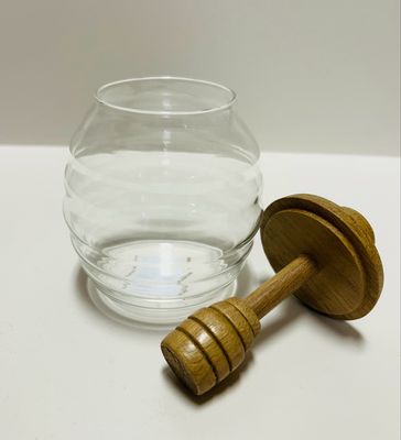 Glass Honey Jar Wood Lid/Dipper