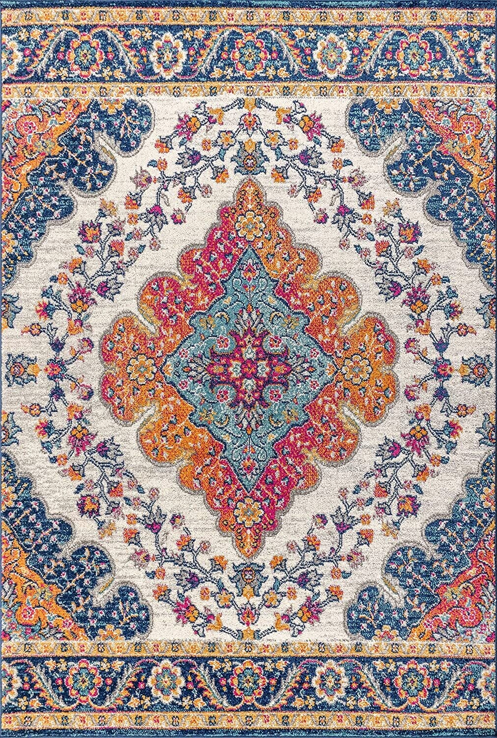 JONATHAN Y Bohemian FLAIR Boho Vintage Medallion Area Rug 4&#39; x 6&#39; Blue/Multi