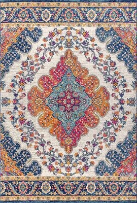 JONATHAN Y Bohemian FLAIR Boho Vintage Medallion Area Rug 4&#39; x 6&#39; Blue/Multi
