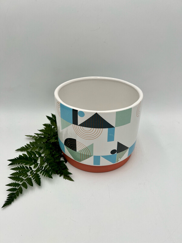 DOLOMITE GEOMETRIC PLANTER WHITE/BLUE 7"