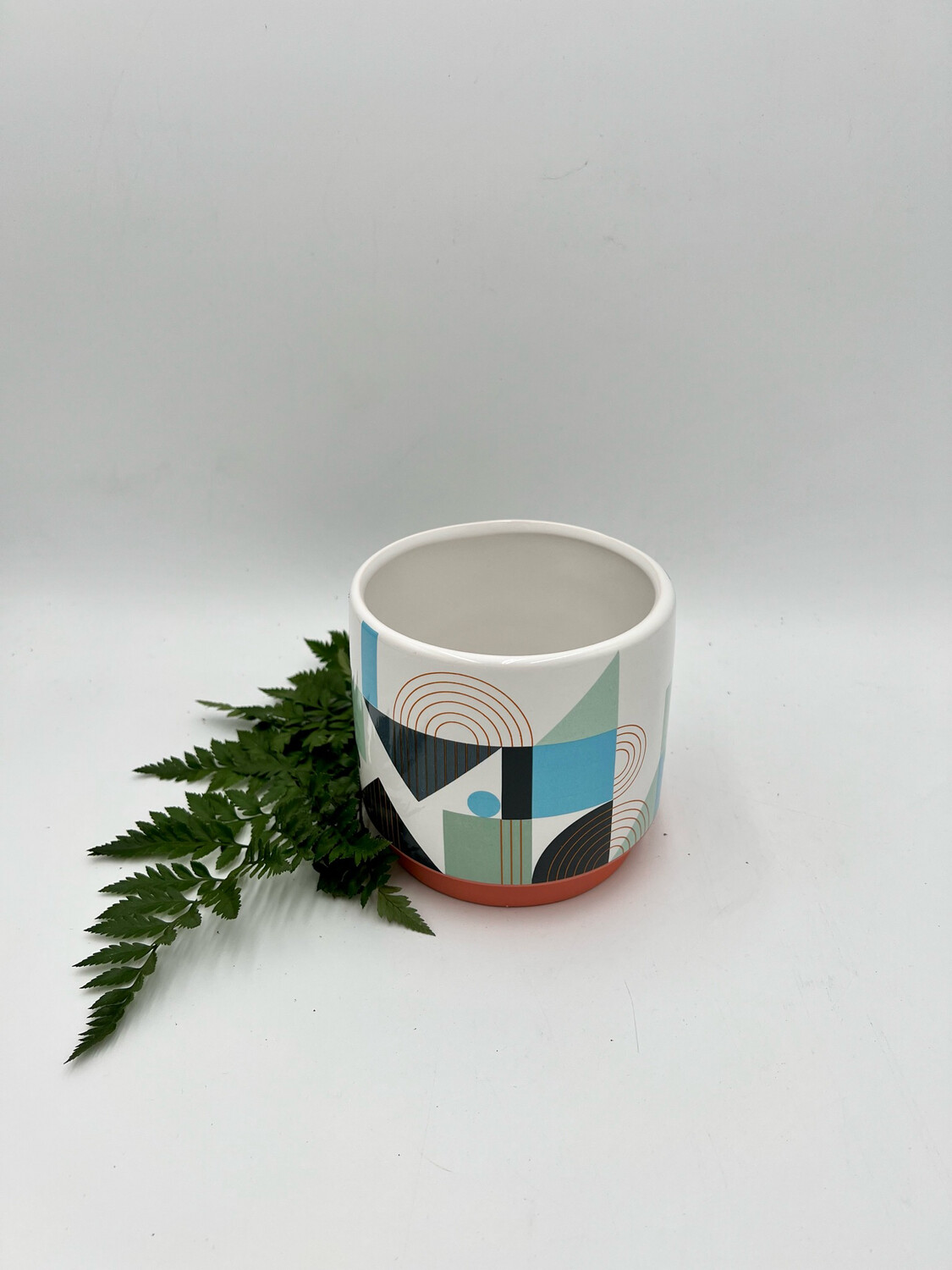 DOLOMITE GEOMETRIC PLANTER WHITE/BLUE 5"