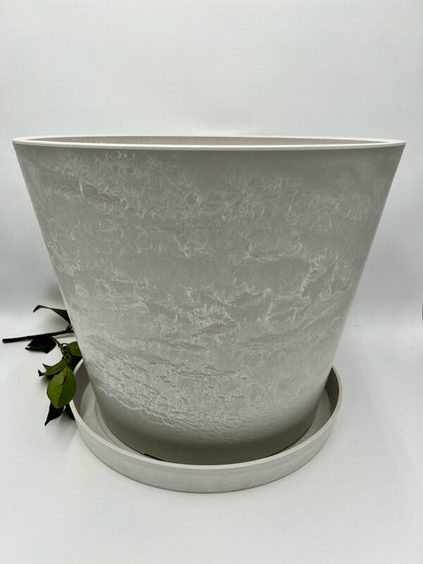 SIGNATURE STONE TAPERED PLANTER+SAUCER 15"