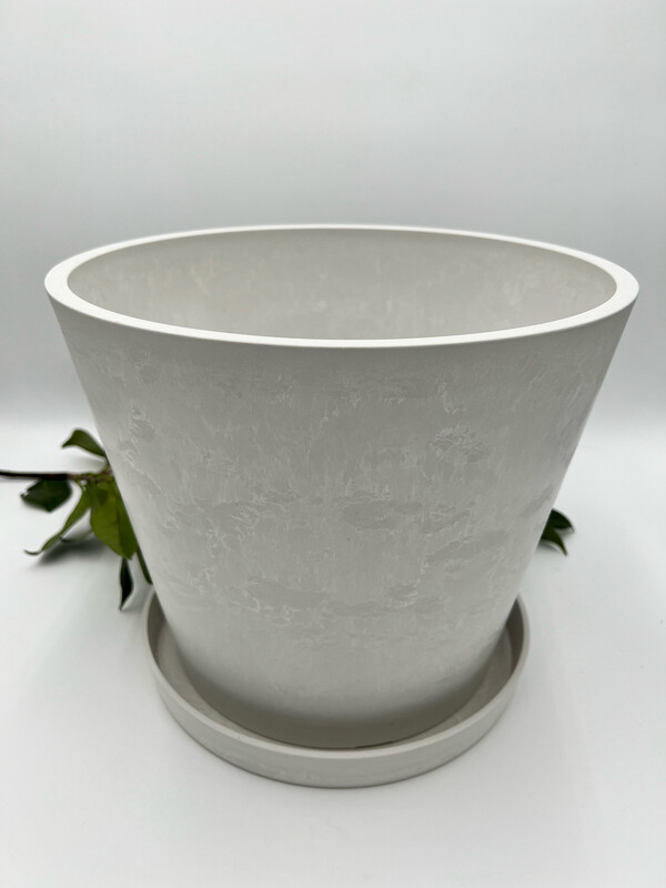 SIGNATURE STONE TAPERED PLANTER+SAUCER 12"