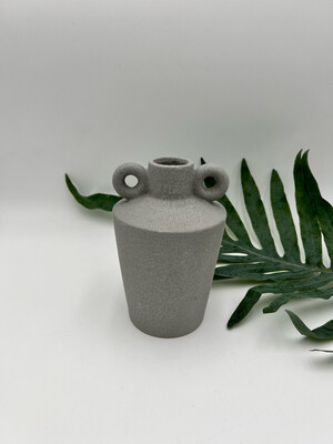 LIGHT GREY VASE WITH HANDLE 6" H