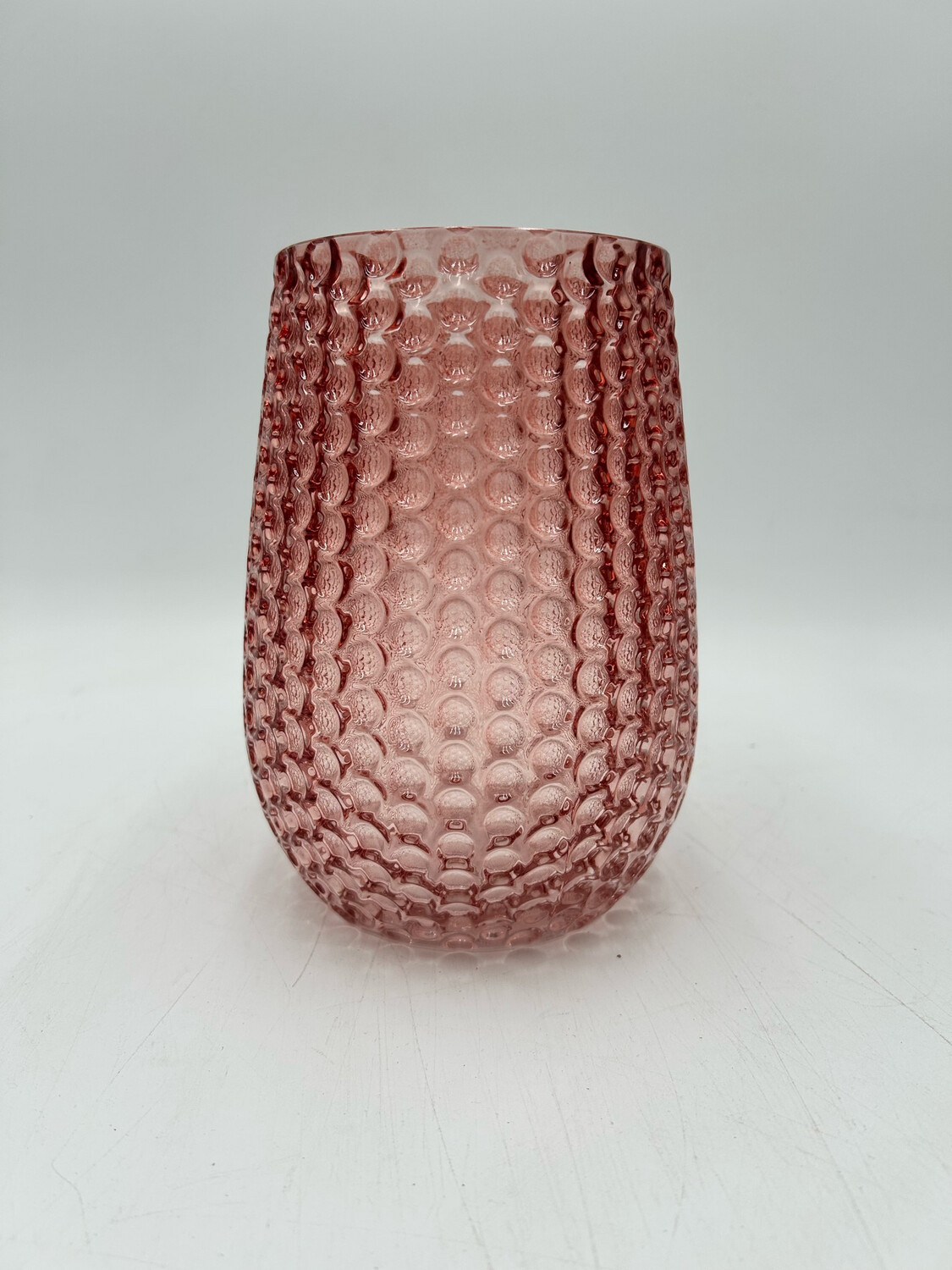 BLUSH TAPERED DIMPLED GLASSVASE 8" H