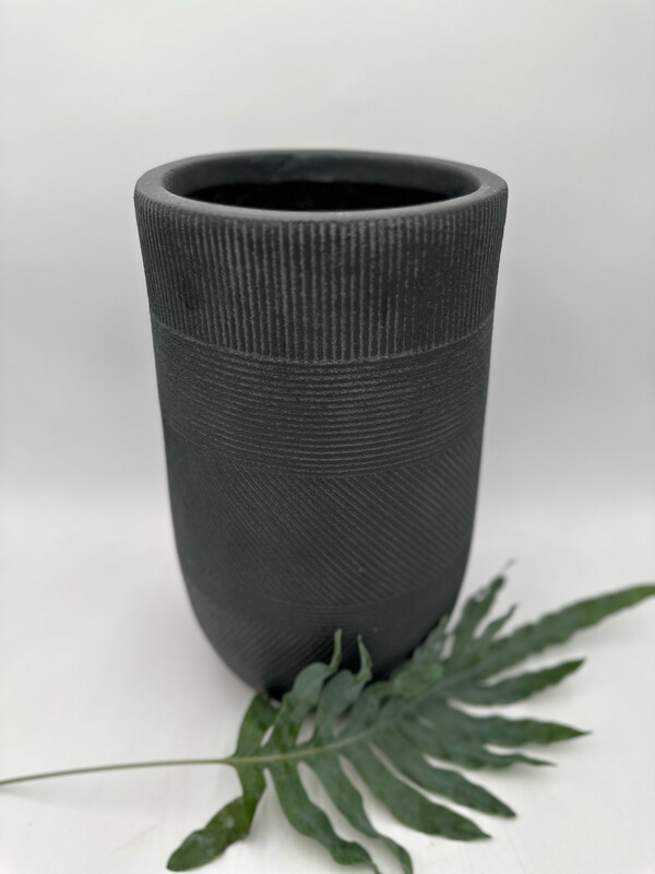 ANTIQUE BLACK CYLINDER POT 15" H X 9" W