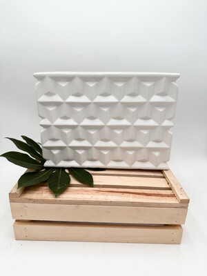 CERAMIC EMBOSSED WHITE VASE 8.75" H