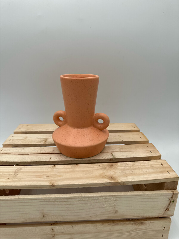 PEACH HANDLED VASE 6" H