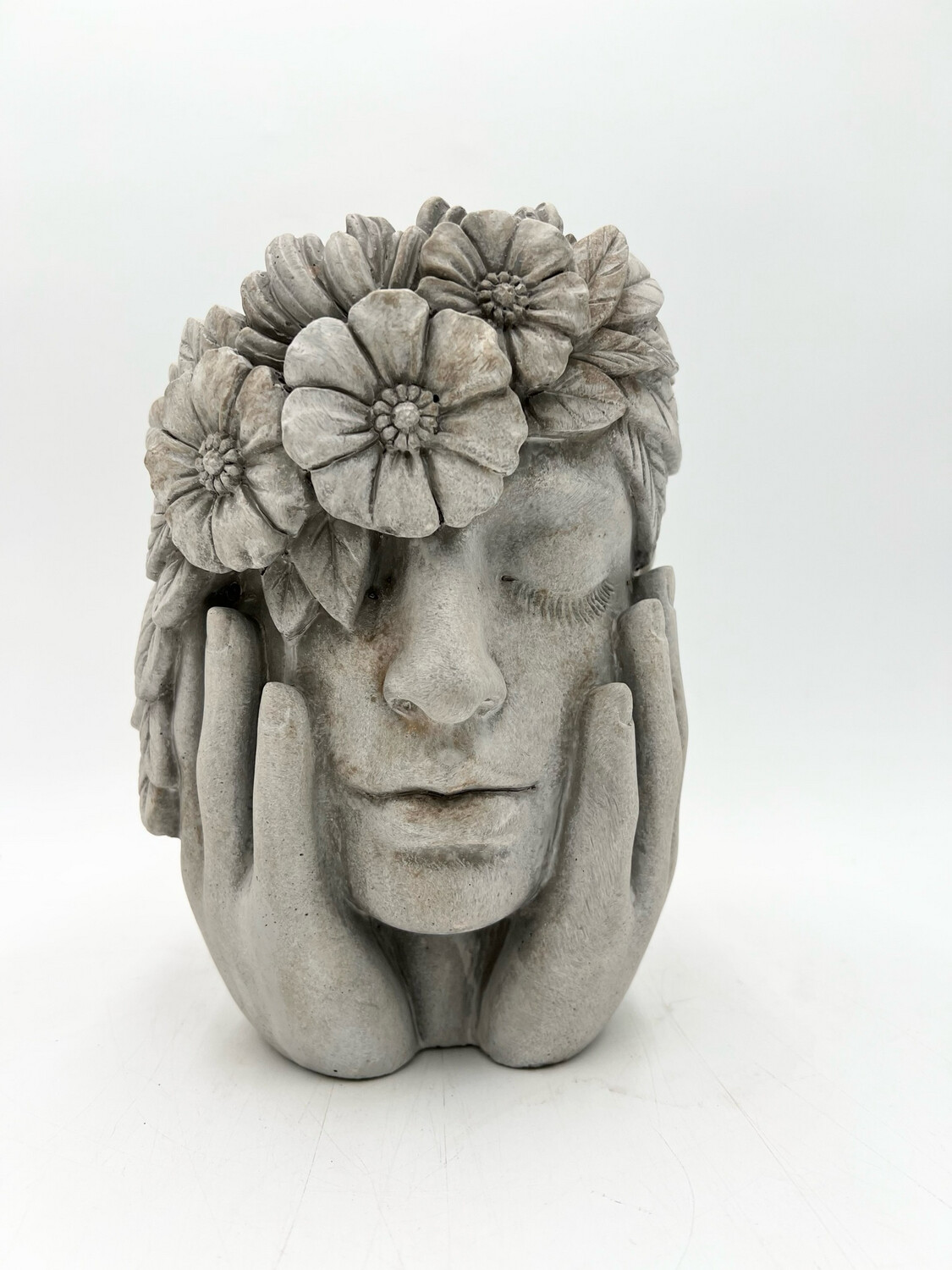 WOMAN WITH FLOWER HALO PLANTER 9.5" H