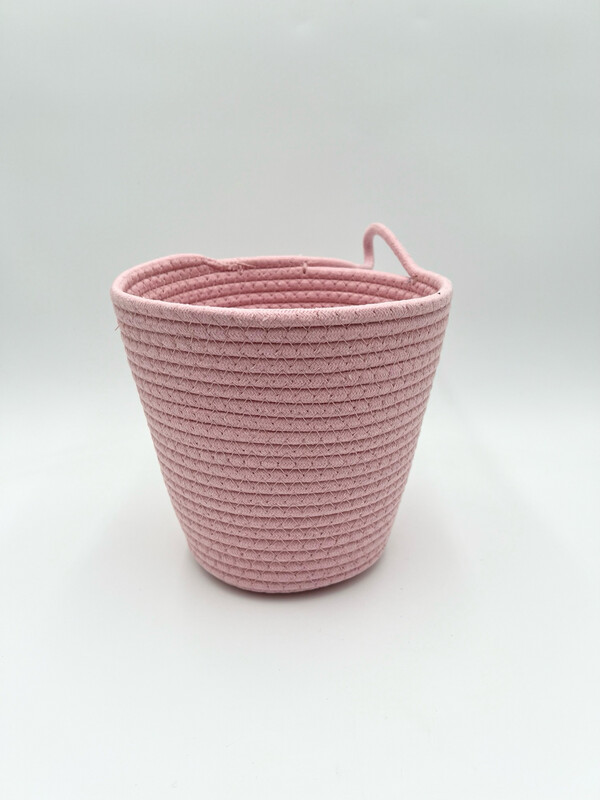 PINK ROLLED ROPE WALL BASKET 8"