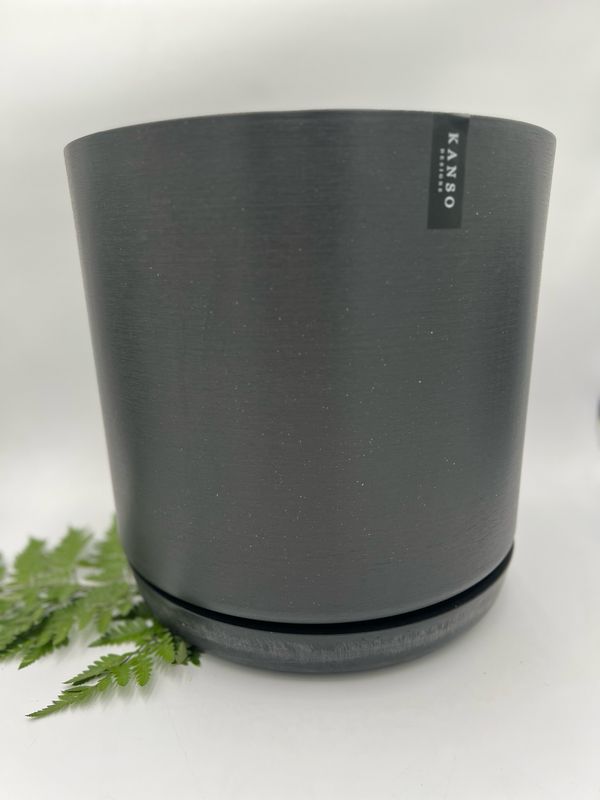 KANSO BLACK STONE PLANTER & SAUCER 16"
