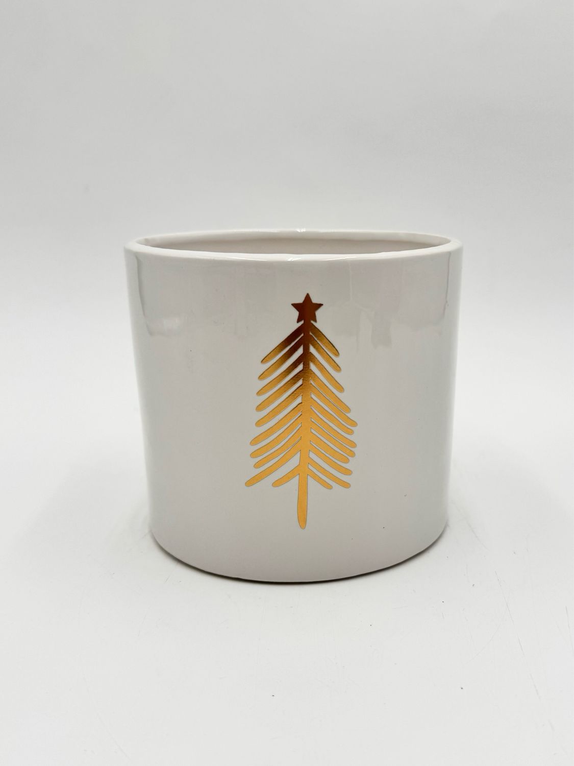 WHITE CONTAINER WITH GOLD TREE 4.7"