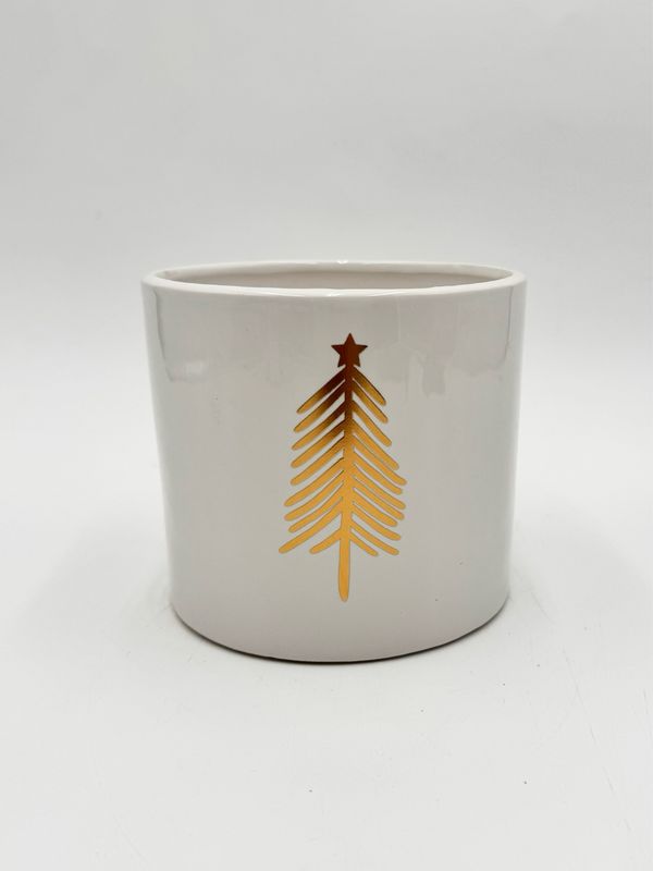 WHITE CONTAINER WITH GOLD TREE 4.7"