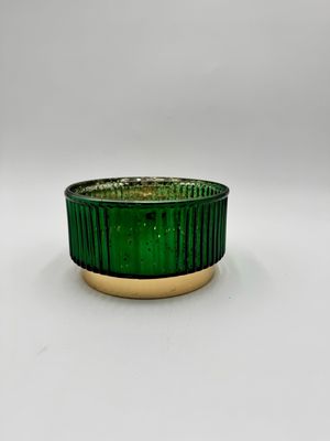 GREEN & GOLD GLASS LOW DISH 6" D
