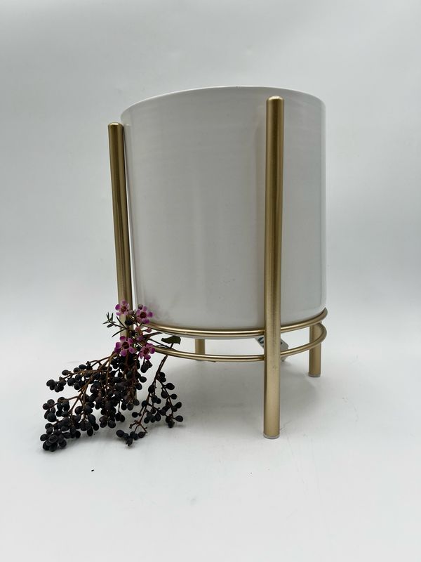 WHITE/GOLD FLOOR PLANTER W/ STAND 7.5"