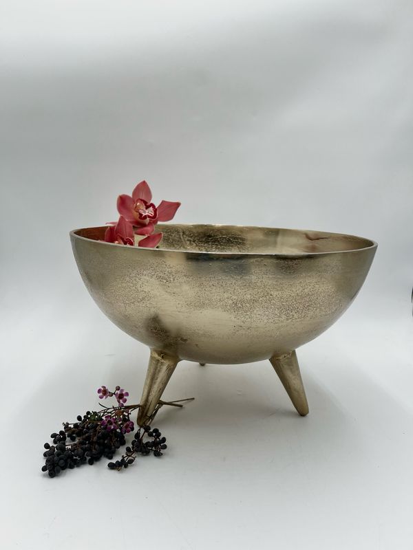 GOLD METAL TRIPOD BOWL 14.5"