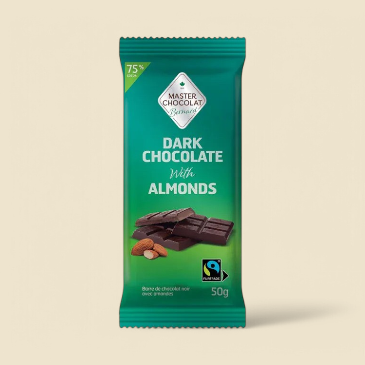 DARK CHOCOLATE BAR WITH ALMONDS CREATED BY BERNARD 50G