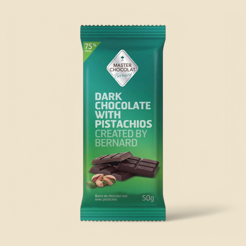 DARK CHOCOLATE BAR WITH PISTACHIO CREATED BY BERNARD 50G