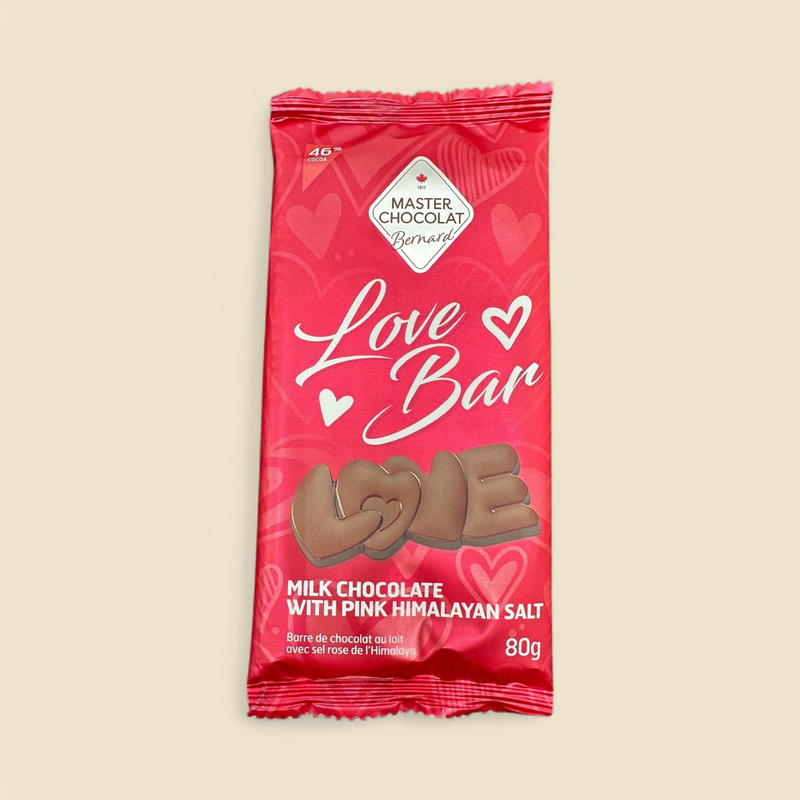 MILK CHOCOLATE PINK HIMALAYAN SALT LOVE BAR CREATED BY BERNARD 80G