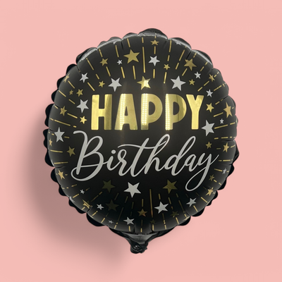 MATTE BLACK & GOLD HAPPY BIRTHDAY MYLAR BALLOON 6”