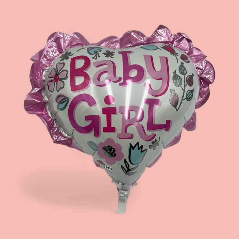 BABY GIRL FRILLY 10" HEART MYLAR BALLOON