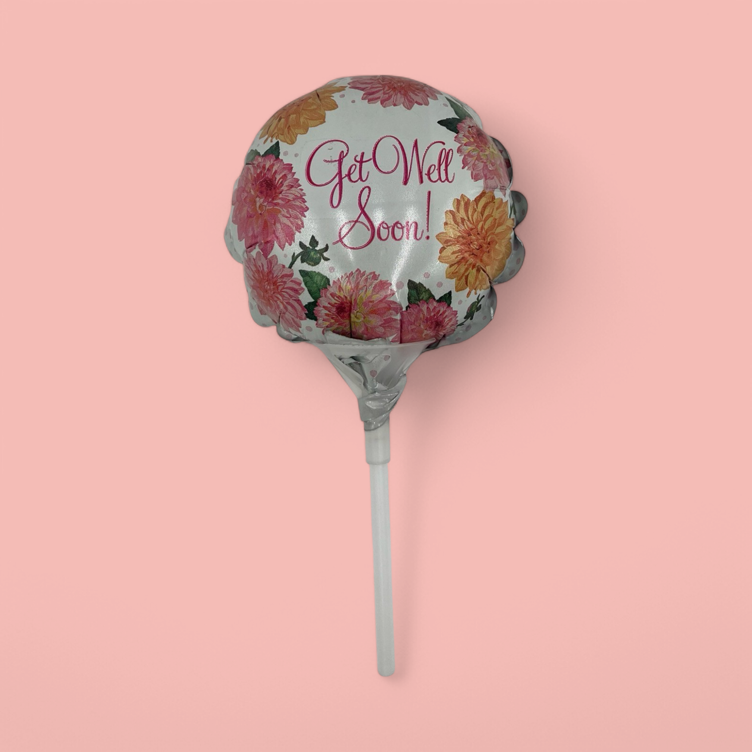 GET WELL SOON PINK & ORANGE FLORAL MYLAR BALLOON 3”