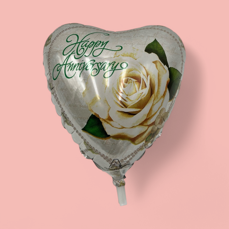 HAPPY ANNIVERSARY VINTAGE IVORY ROSE MYLAR BALLOON 6”