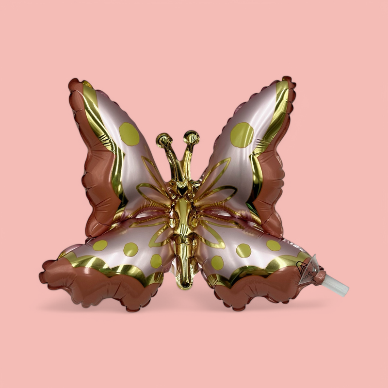 PINK & GOLD BUTTERFLY MYLAR BALLOON 9”