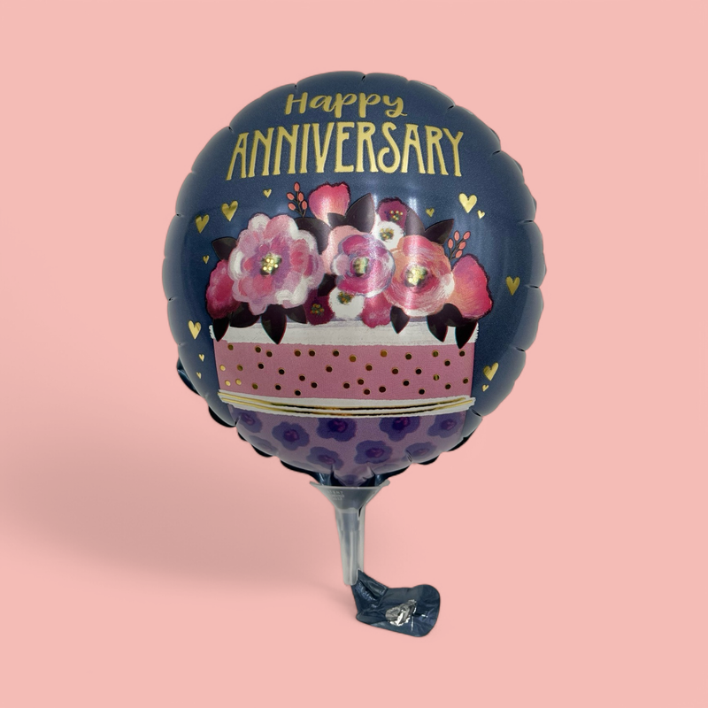 HAPPY ANNIVERSARY PINK CELEBRATION CAKE MYLAR BALLOON 6”