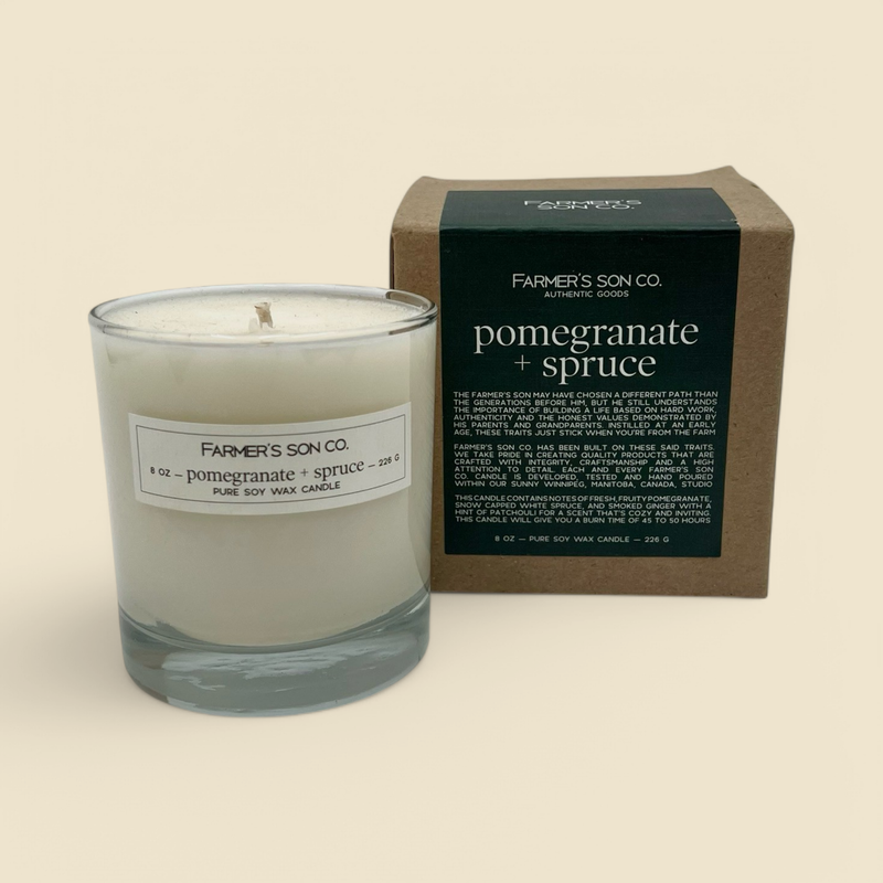FARMERS SON CO. POMEGRANATE & SPRUCE CANDLE 8OZ