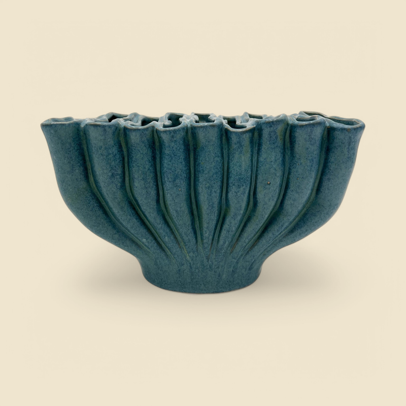 ACCORDIAN ORGANIC PLEATED VASE BLUE 4.5"