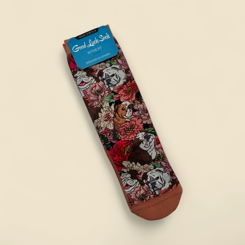 WOMENS FLORAL BULLDOG SOCKS SIZE 5-9