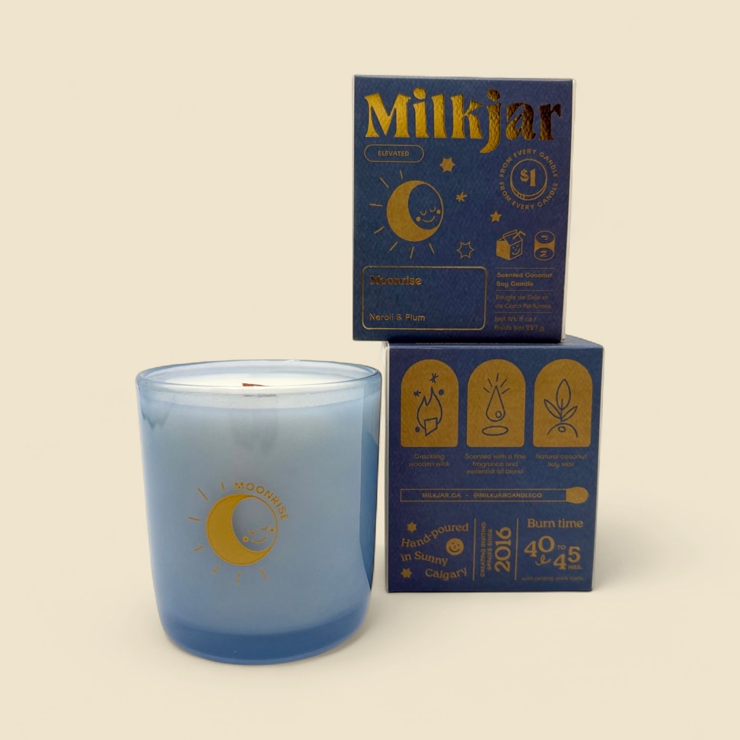 MILK JAR MOONRISE CANDLE 8OZ WOOD WICK