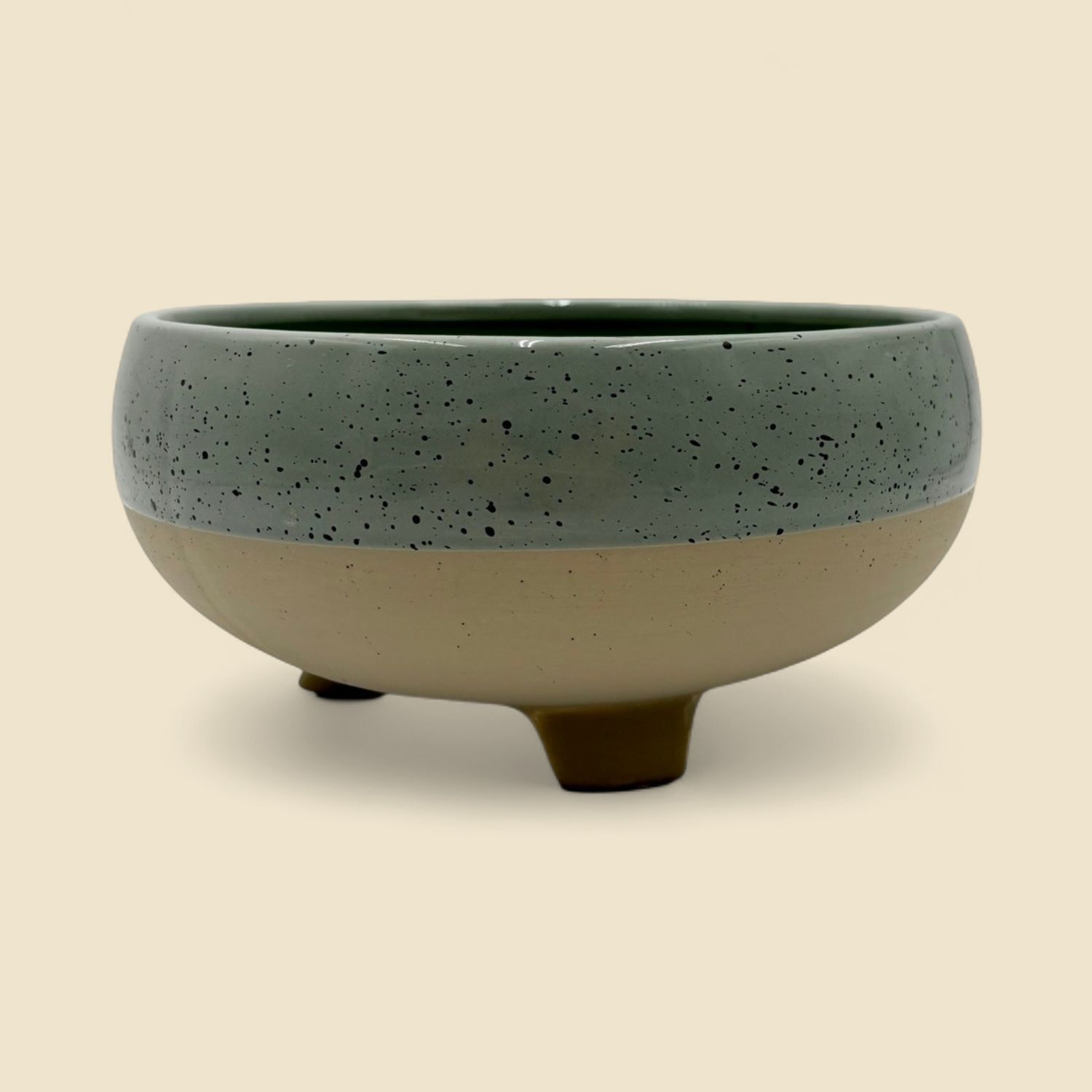 FOOTED SPECKLE SAGE POT 8.3"