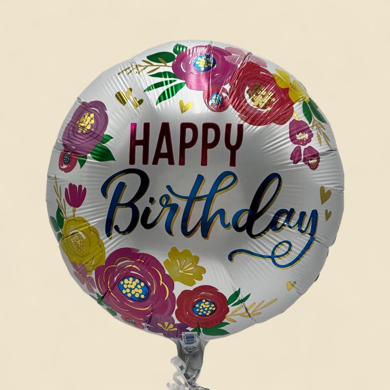 HAPPY BIRTHDAY WITH FLOWERS 17 HAPPY BIRTHDAY WITH FLOWERS 17" HELIUM FILLED MYLAR BALLOON
