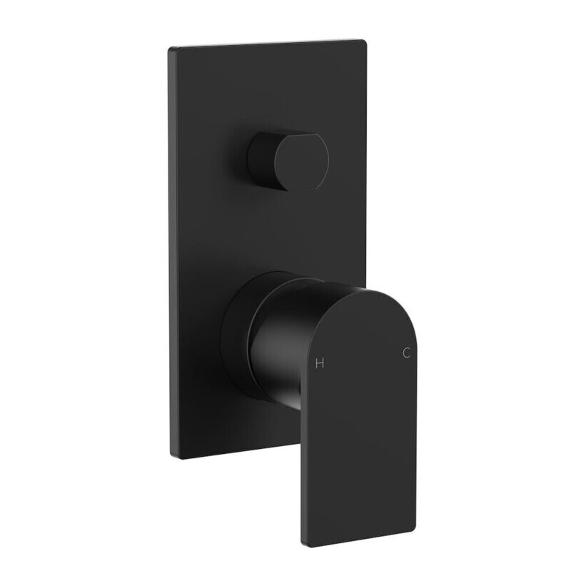 Round Square Wall Mixer With Diverter - Matte Black