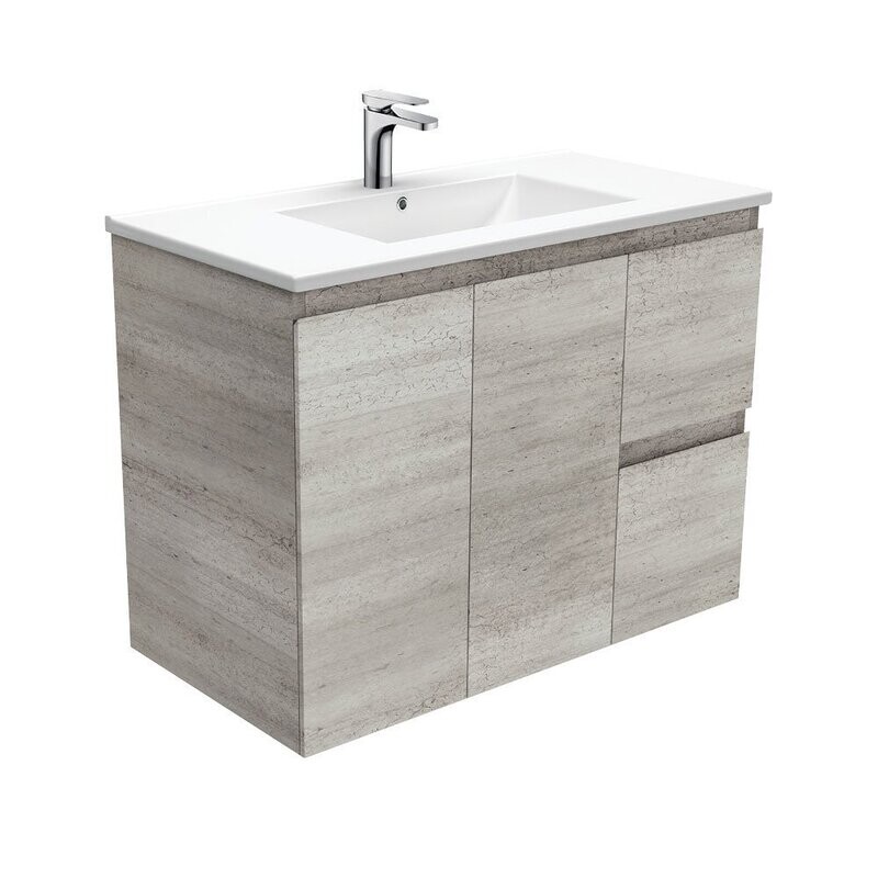 Dolce Industrial Edge 900mm Wall Hung Vanity Right Hand Drawers