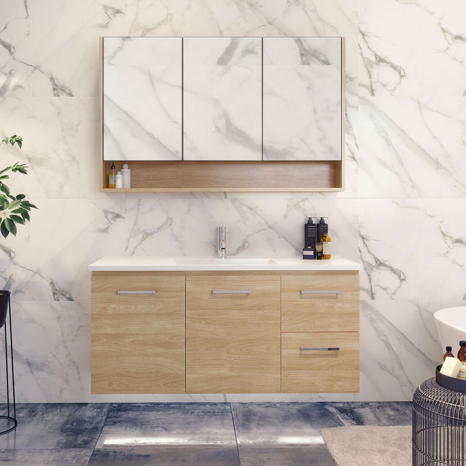 Nevada 1200mm Wall Hung Vanity Alpha Ceramic Top with Handles
