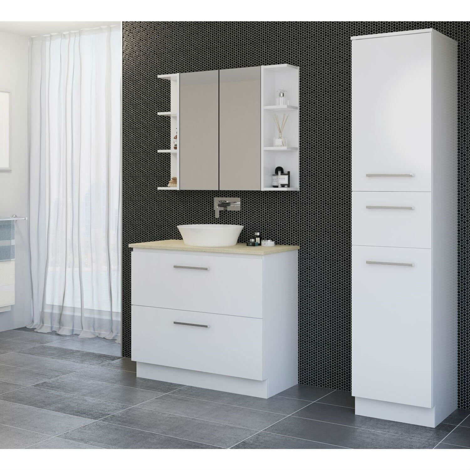 Nevada Plus 900mm Vanity Meganite Top with Kicker and Handles