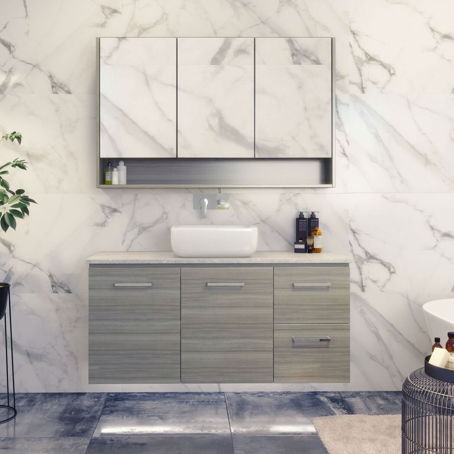 Nevada 1200mm Wall Hung Vanity Meganite Top with Handles