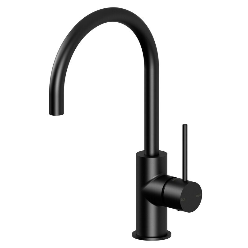 Vivid Slimline Side Lever Sink Mixer 160mm Gooseneck Matte Black