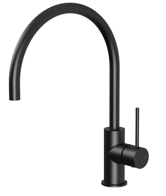 Vivid Slimline Side Lever Sink Mixer 220mm Gooseneck Matte Black