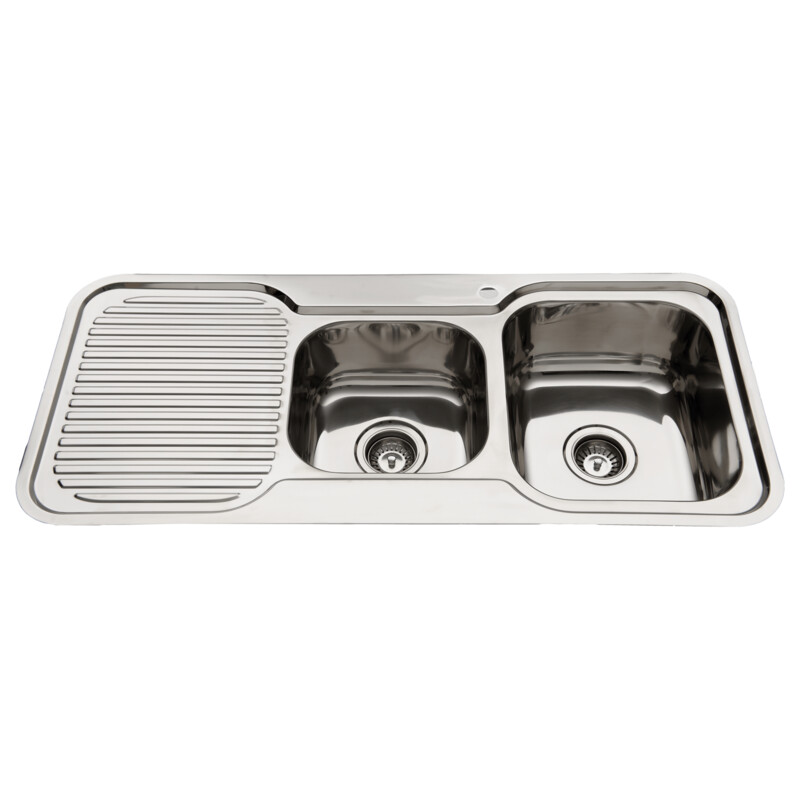 NuGleam Right Hand One and Three Quarter Bowl Sink With Drainer