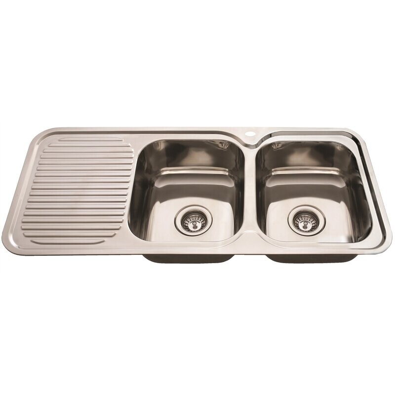 NuGleam Right Hand Double Bowl Sink With Drainer