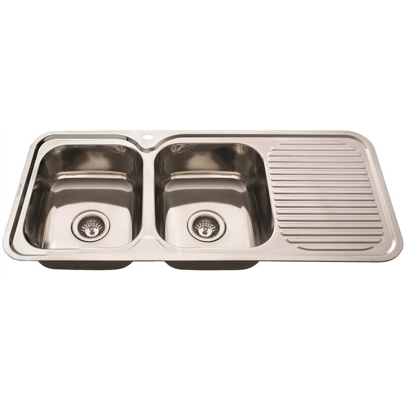 NuGleam Left Hand Double Bowl Sink With Drainer