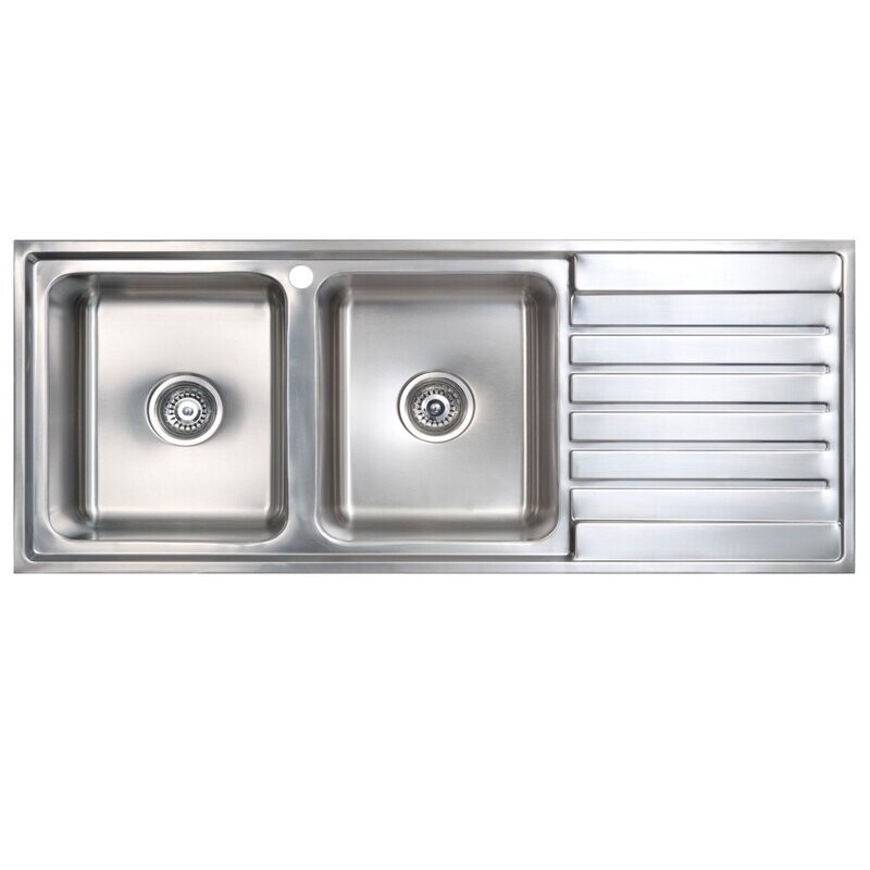 Kubic 200 Left Hand Double Bowl Sink With Drainer - One Taphole