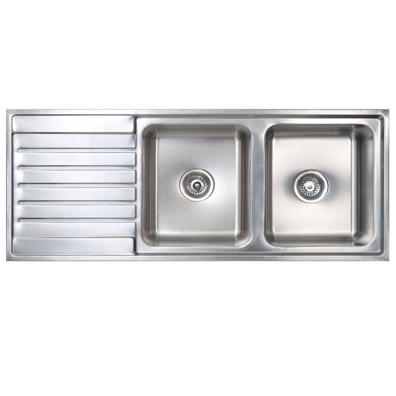 Kubic 200 Double Bowl Sink With Drainer - No Taphole