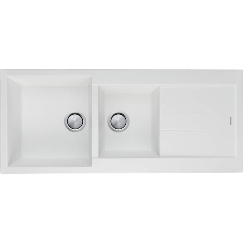 Santorini One and Three Quarter Bowl White Sink With Drainer