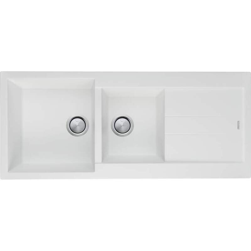 Santorini One and Three Quarter Bowl White Sink With Drainer